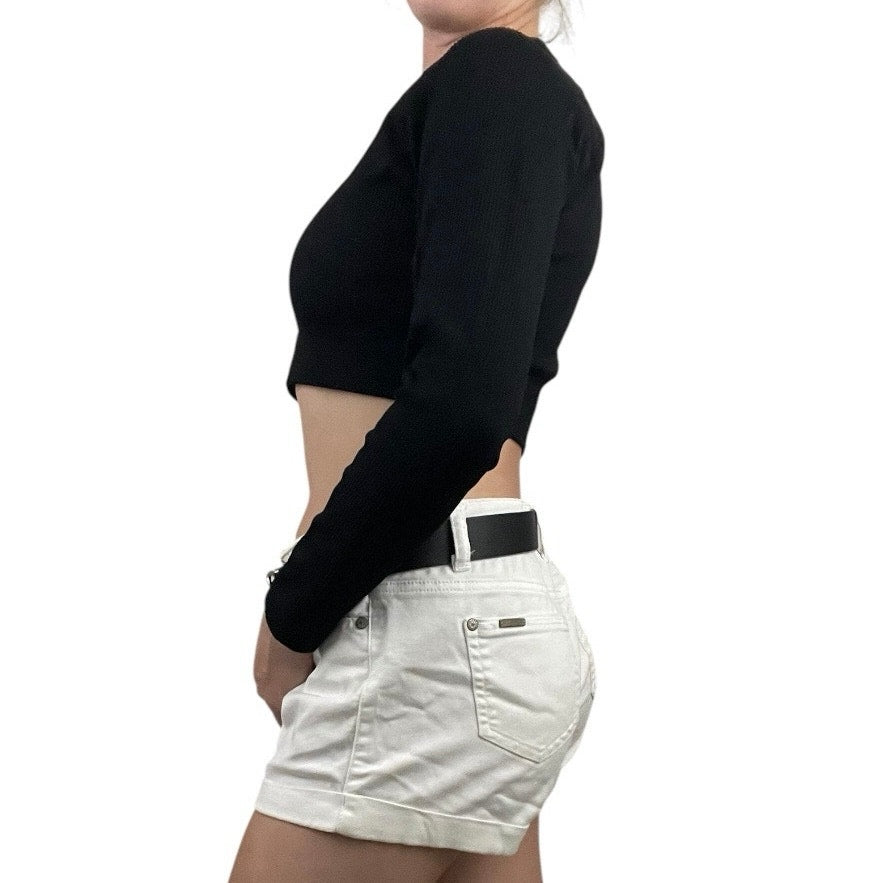 Black Ribbed Cropped Long Sleeve Stretchy Top