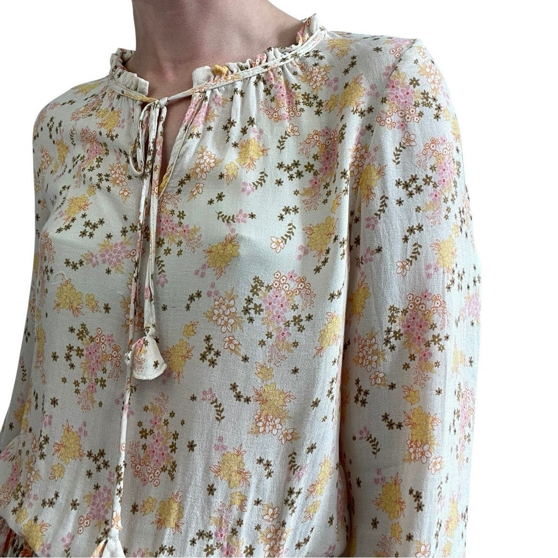 DR2 Sheer Spring Floral Long Sleeve Blouse
