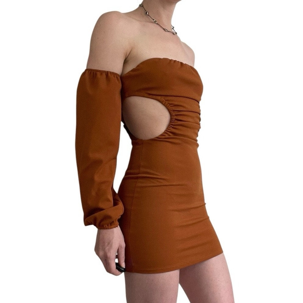 Fashion Nova Burnt Orange Off the Shoulder Cutout Bodycon Mini Dress