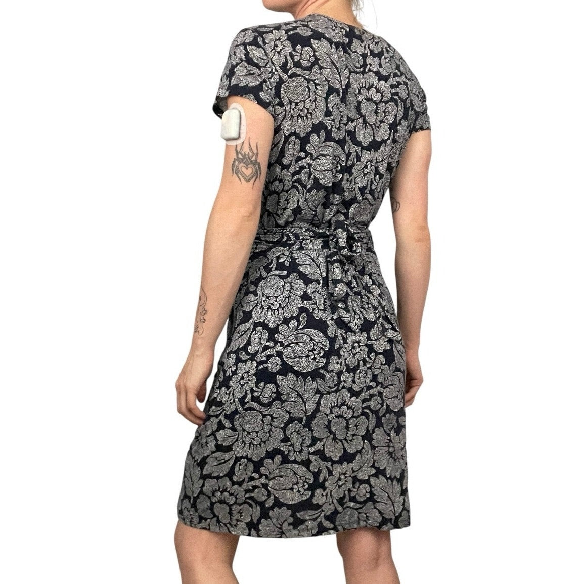 LOFT Navy Blue & White Floral Wrap Mini Dress