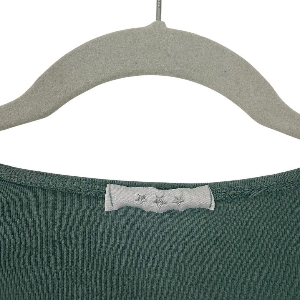 No Boundaries Green Amour 3 Star Embroidered Long Sleeve V-Neck Top