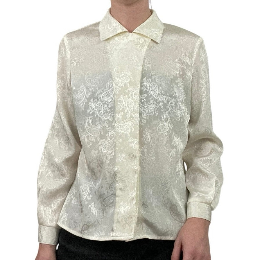 Norton McNaughton Petites Vintage Cream Sheer Paisley Button Down Blouse