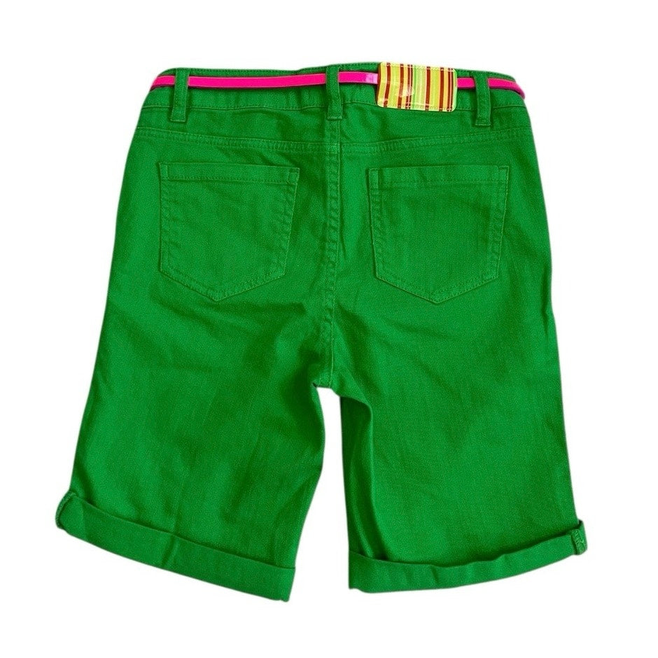 NWT Love, Fire Girls Jolly Rancher Green & Pink Belt Denim Cuffed Midi Shorts