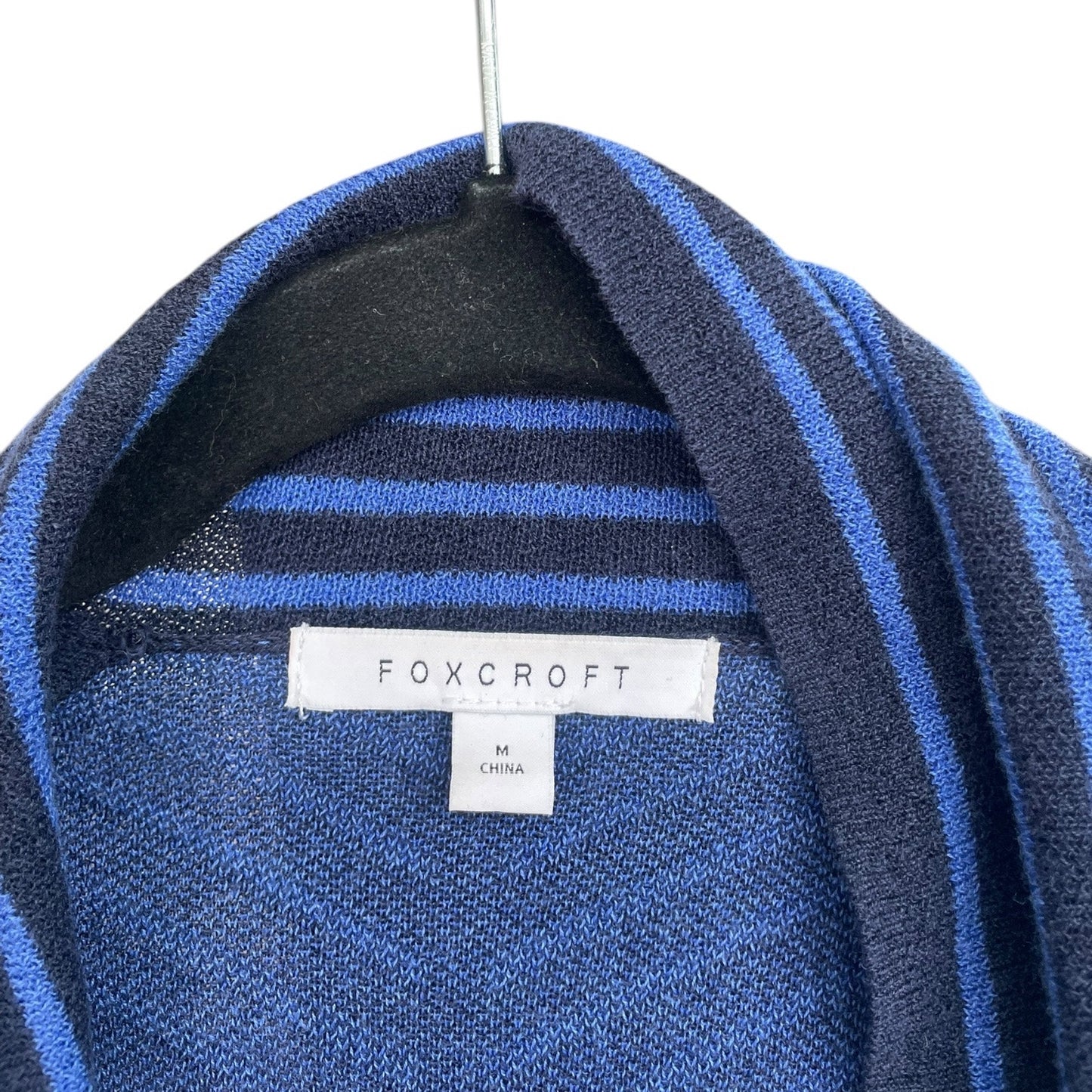 Foxcroft Blue and Black Striped Knit Cardigan Sweater