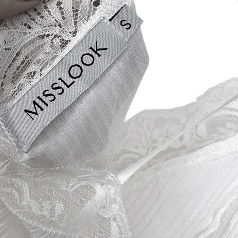 Misslook White Tie Front Sheer Lace Trim Cropped Top