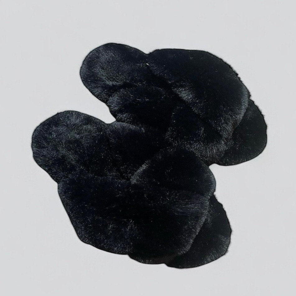 Jenni Intimates Black Faux Fur Soft Fluffy Open Toe Slippers