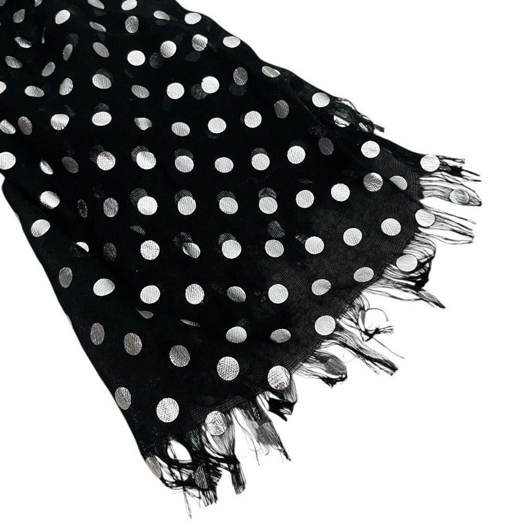 Black & Silver Metallic Polka Dot Fringe Scarf