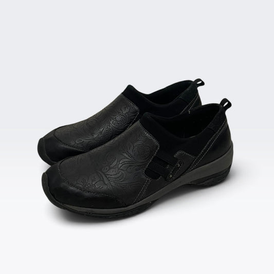 Jambu Black All Terra Design Floral Embossed Comfort Shoes
