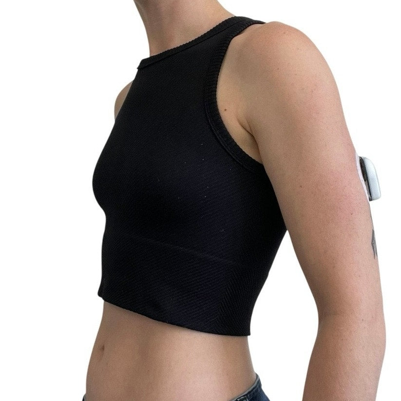 Black Ribbed Cropped Tank Top