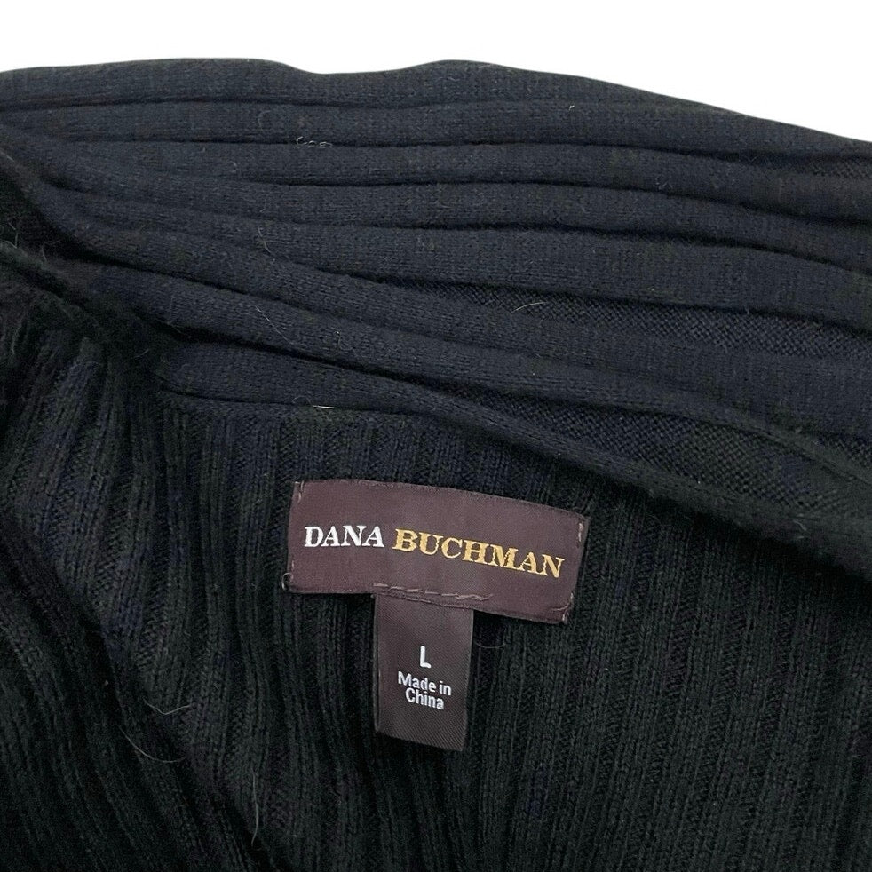 Dana Buchman Black Ribbed Knit Asymmetrical Cardigan Sweater