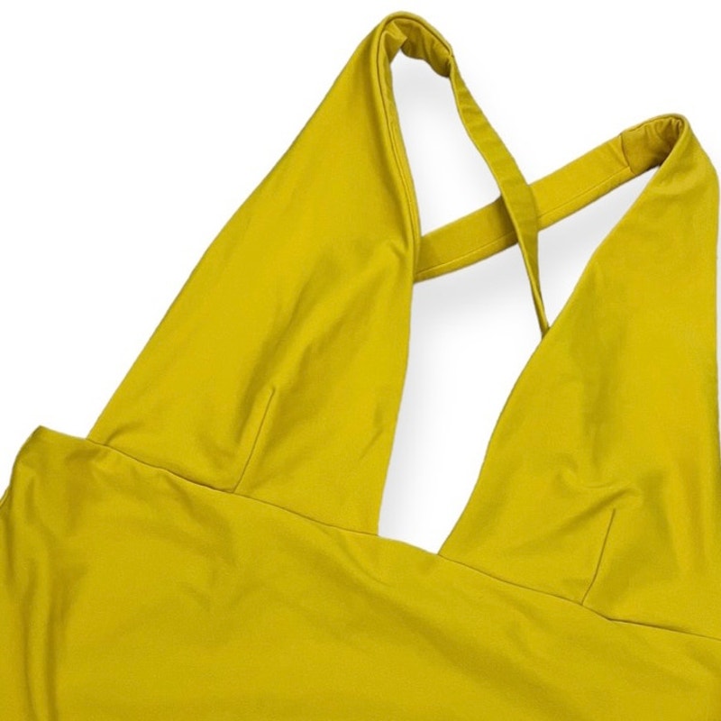 Bright Yellow Plunge Neck Cross Back One Piece Swim Suit
