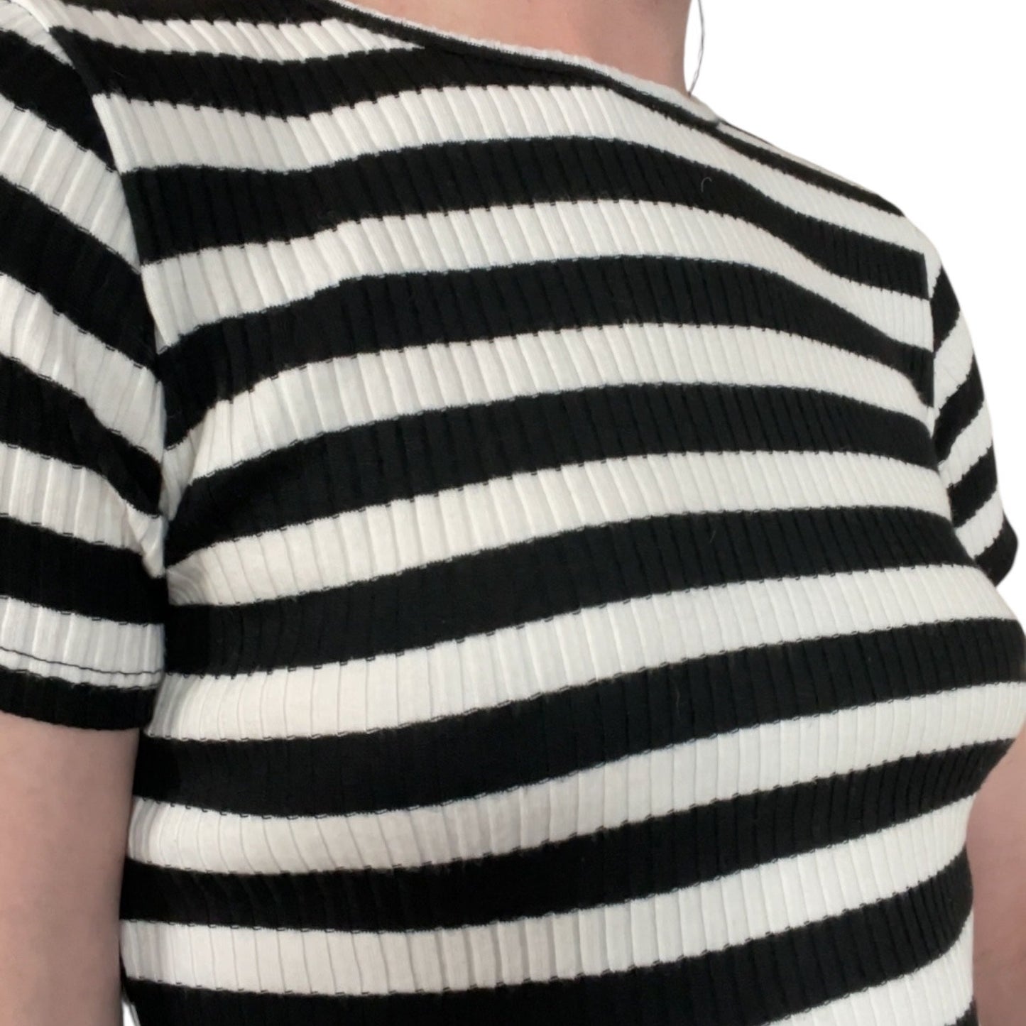 Love Culture Black & White Striped Ribbed Cropped Top