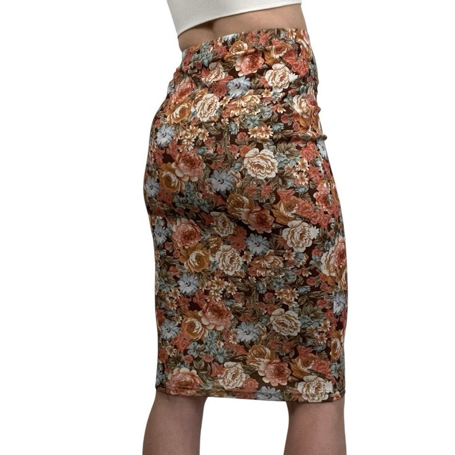 SHEIN Colorful Floral Print Bodycon Midi Skirt