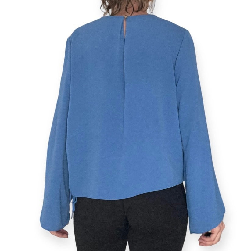 Vince Camuto Vibrant Blue Long Bell Sleeve Cinched Side Lace Up Blouse