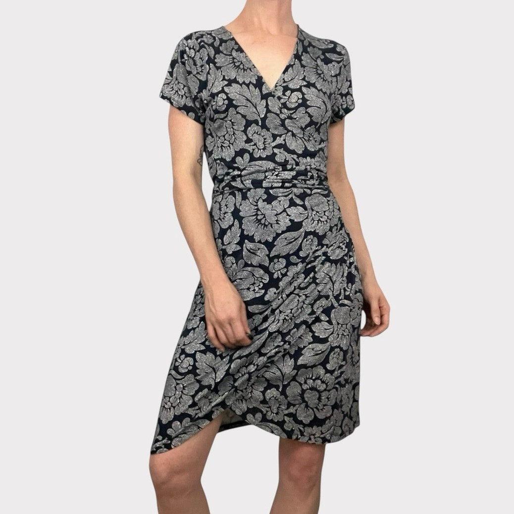 LOFT Navy Blue & White Floral Wrap Mini Dress