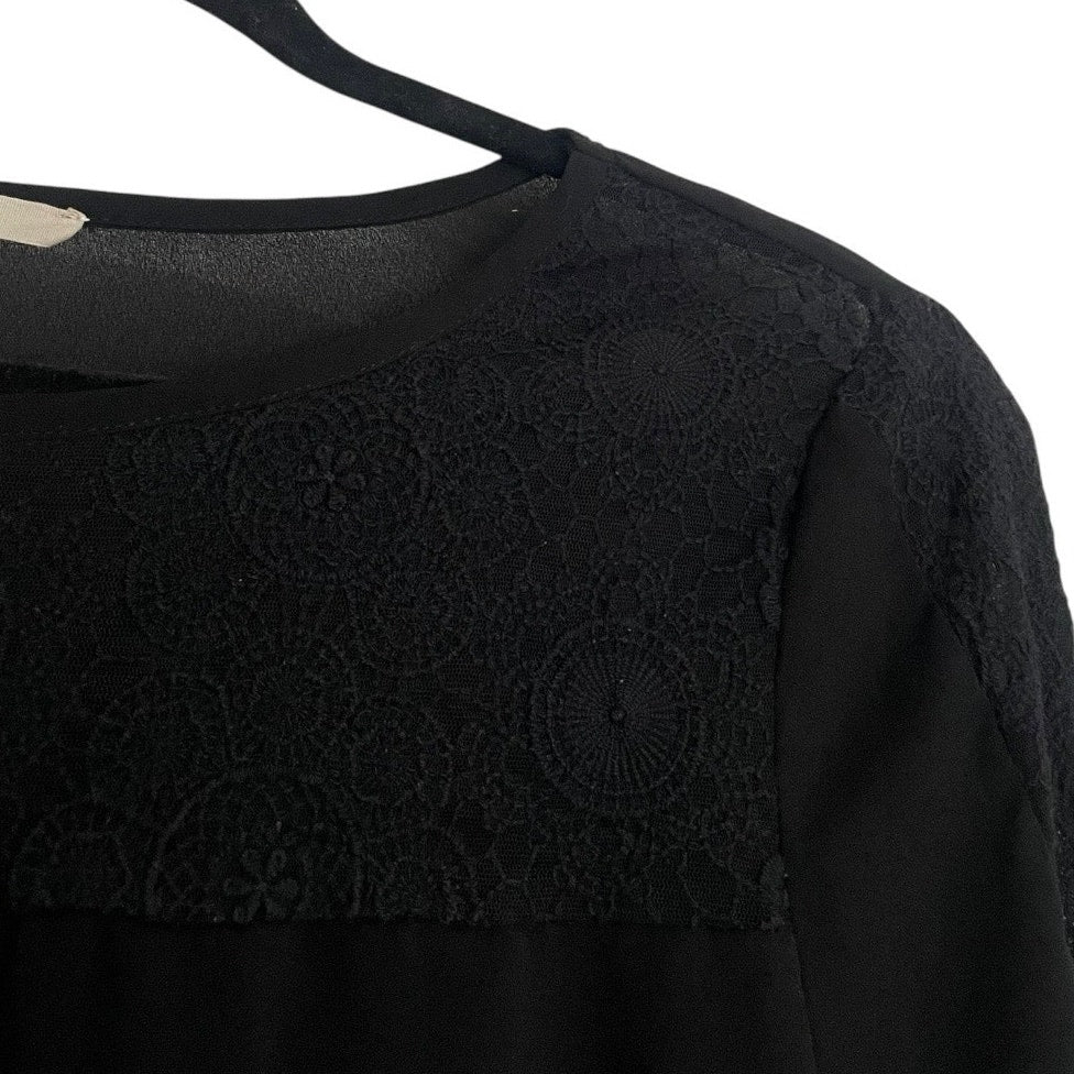 41 Hawthorn Sheer Black Lace Trim Long Sleeve Blouse