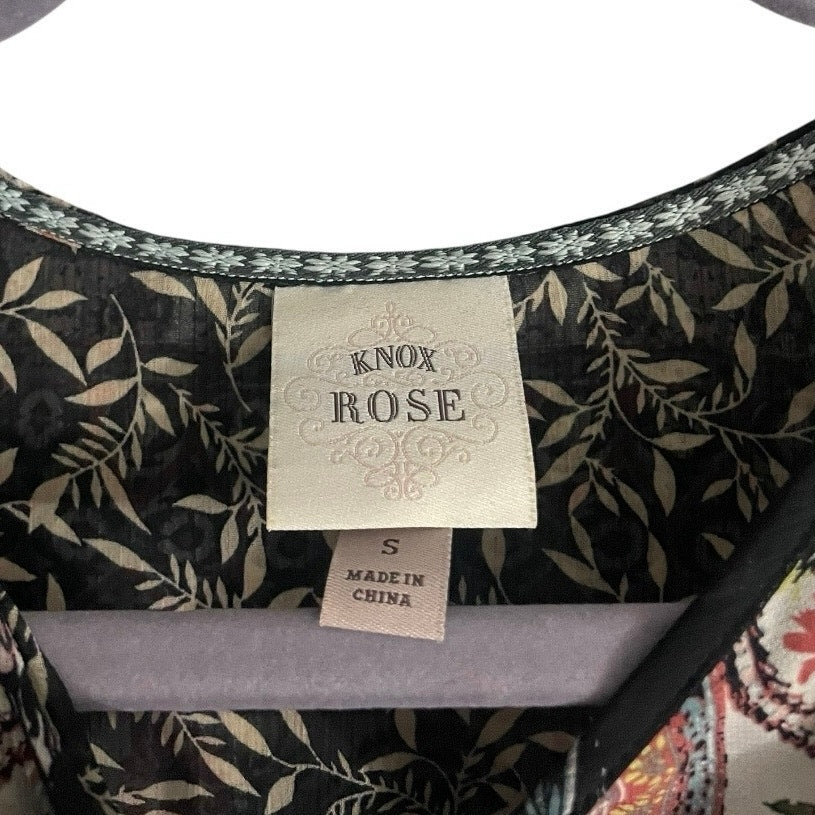 Knox Rose Sheer Black Boho Floral Short Sleeve Blouse
