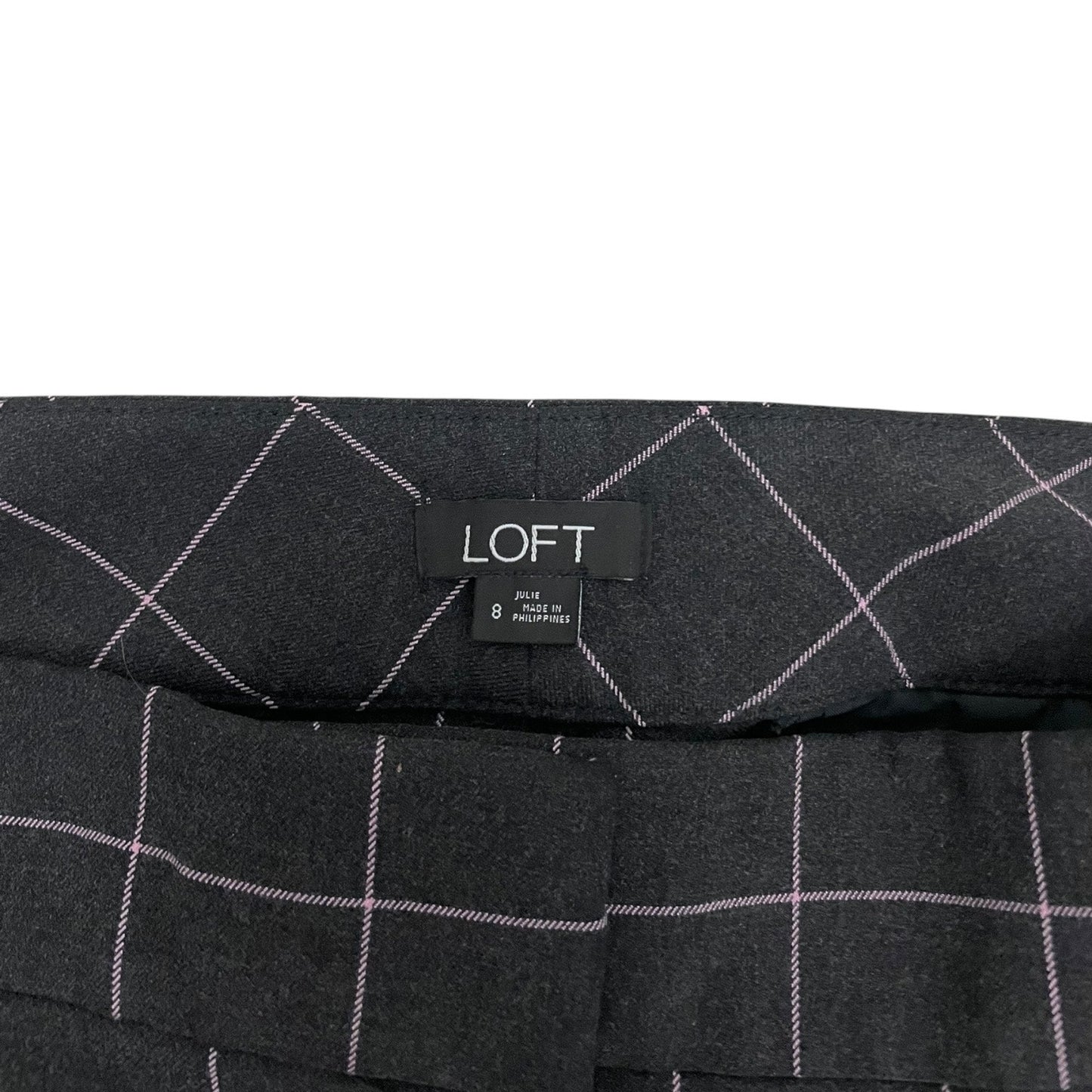 LOFT Julie Dark Grey & Pink Grid Check Plaid Trousers