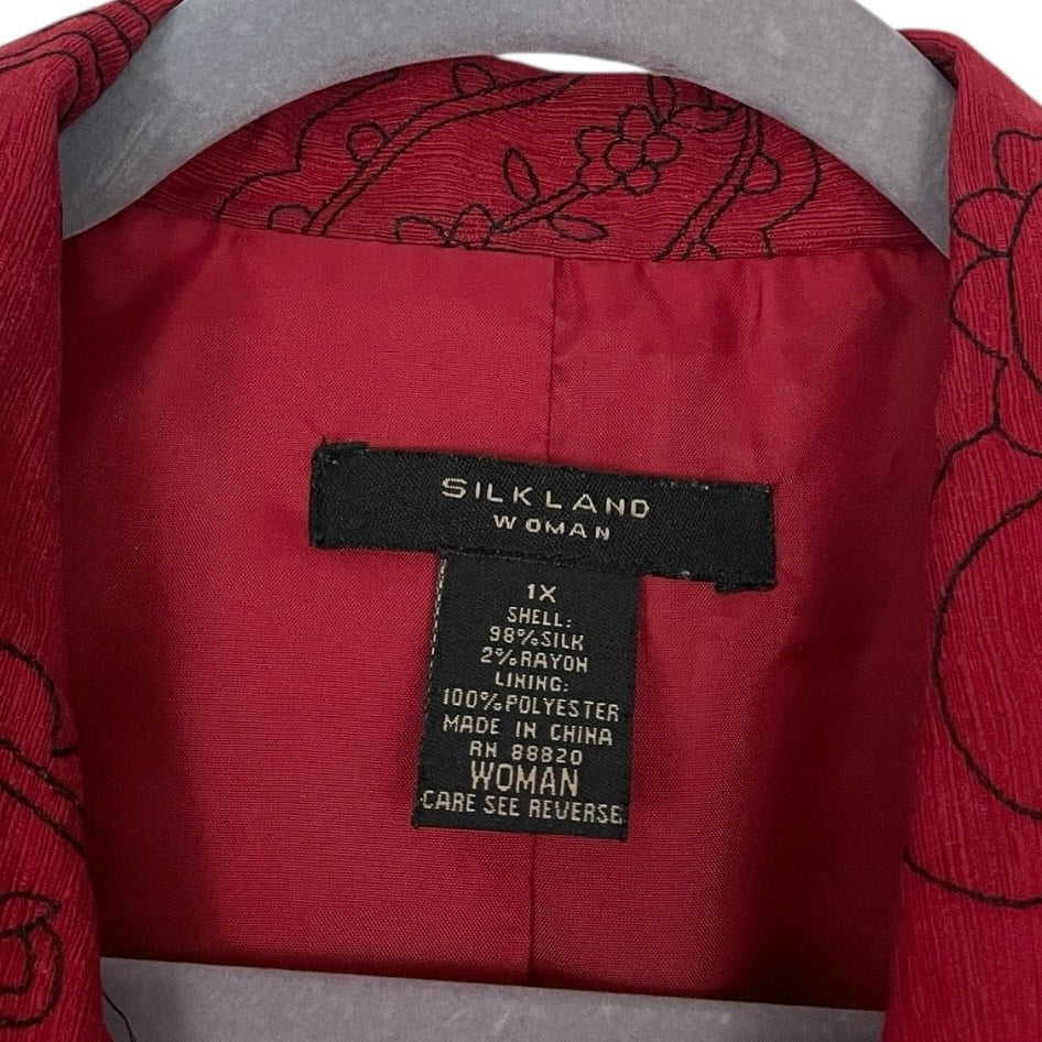 Silk Land Vintage Red & Black Paisley Embroidered Button Down Jacket