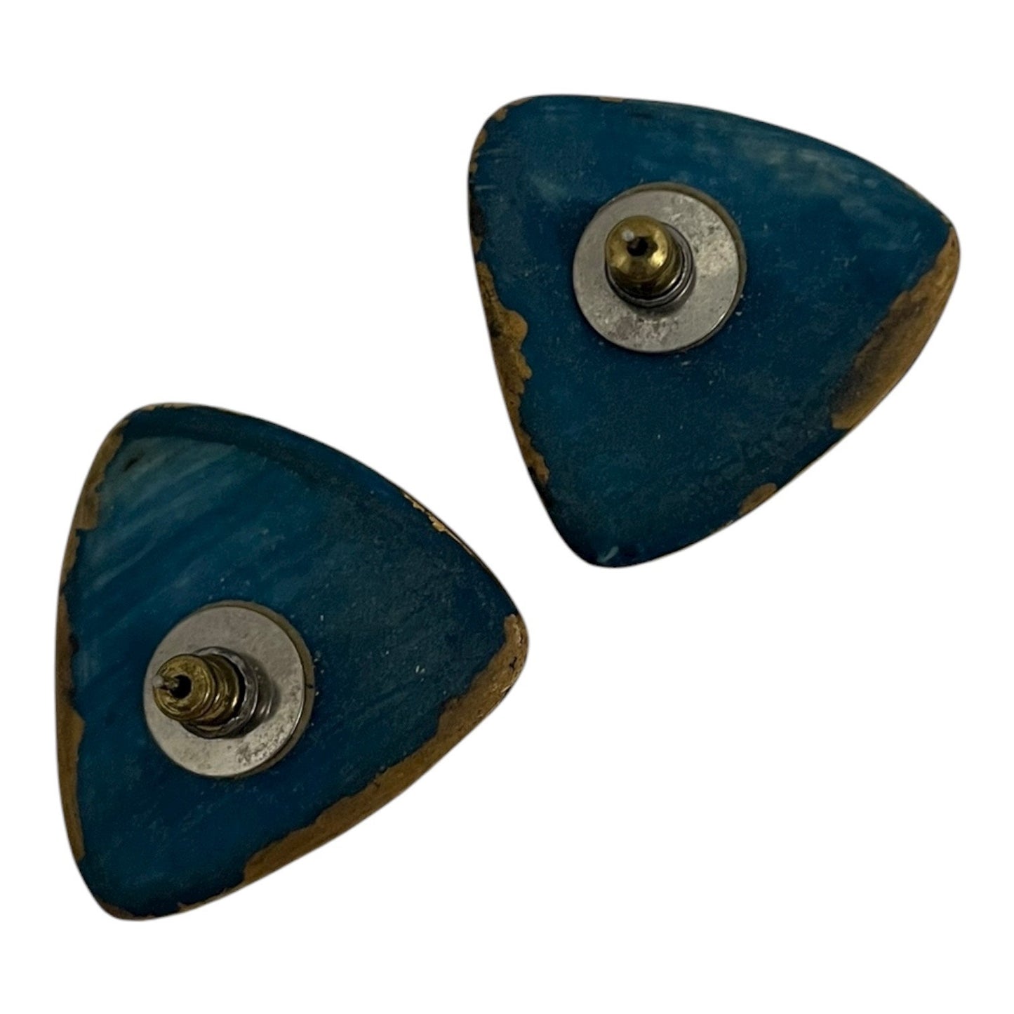 Vintage Teal & Gold Triangle Geometric Stud Earrings