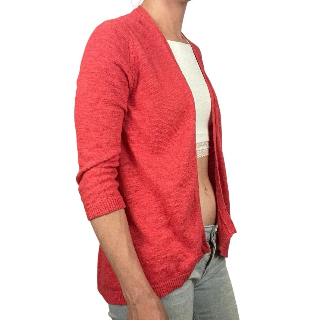 Chico's Coral Cropped Sleeve Cardigan Sweater