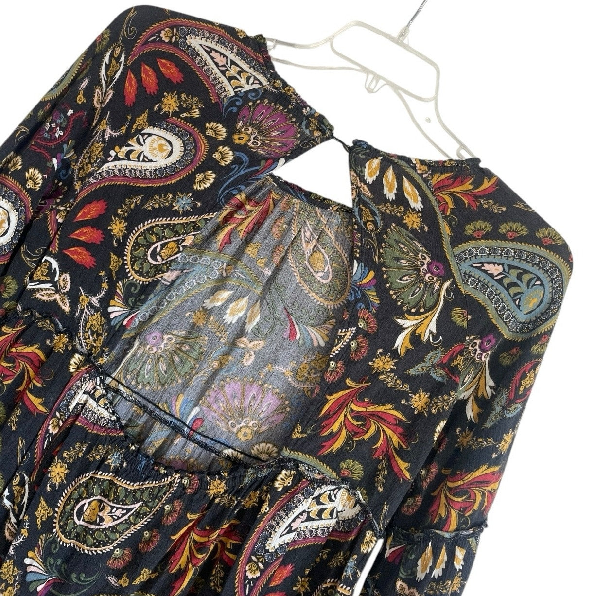 American Eagle Outfitters Long Sleeve Boho Open Back Mini Dress