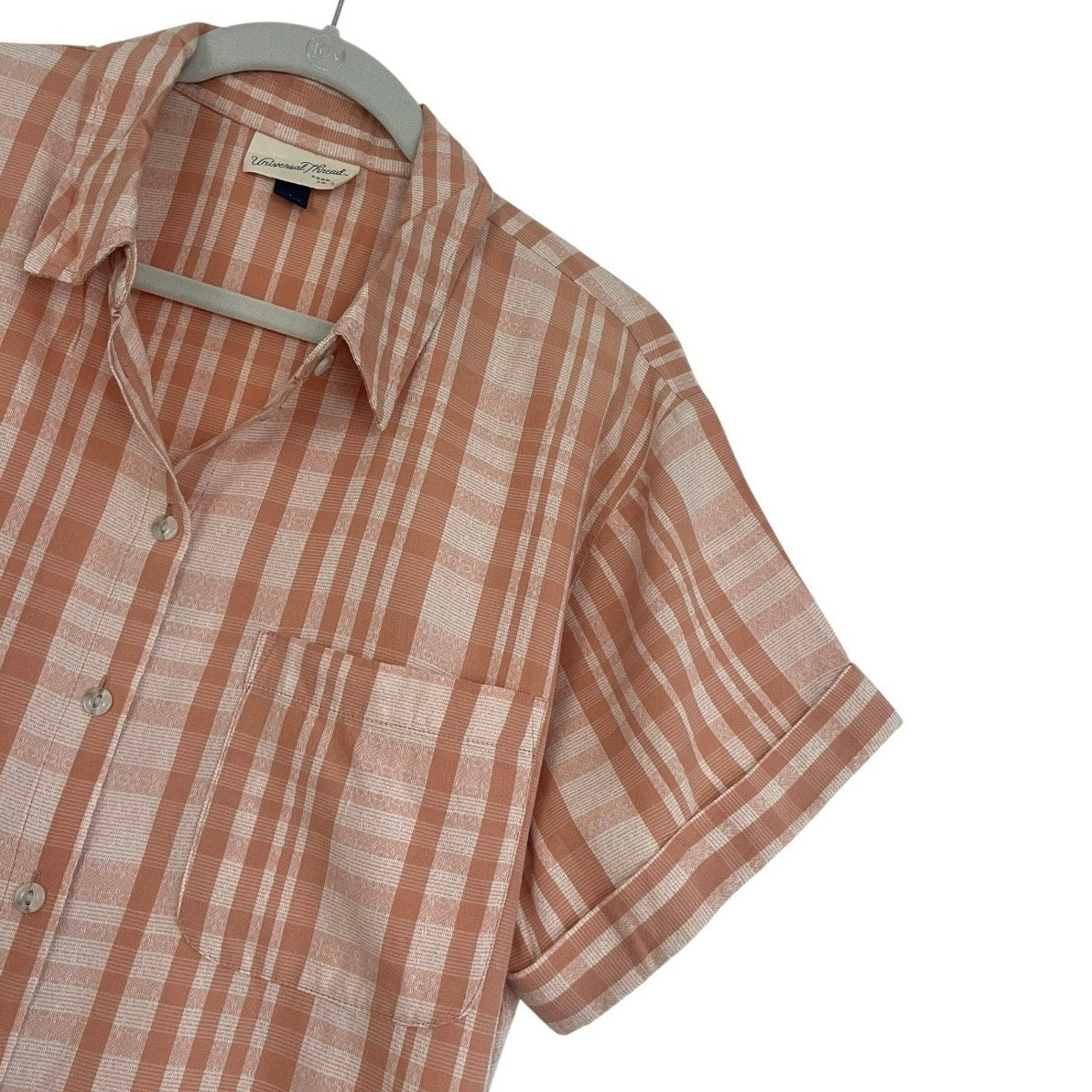Universal Thread Orange Plaid Button Down Short Sleeve Blouse