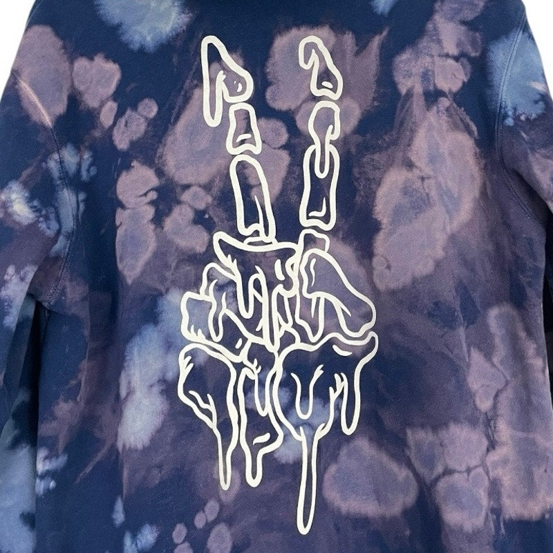 Purple Tie Dye Skeleton Hand Peace Sign Graphic Hoodie Sweatshirt