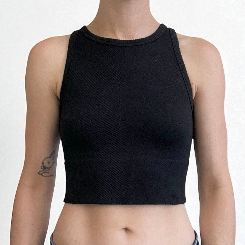 Black Ribbed Cropped Tank Top
