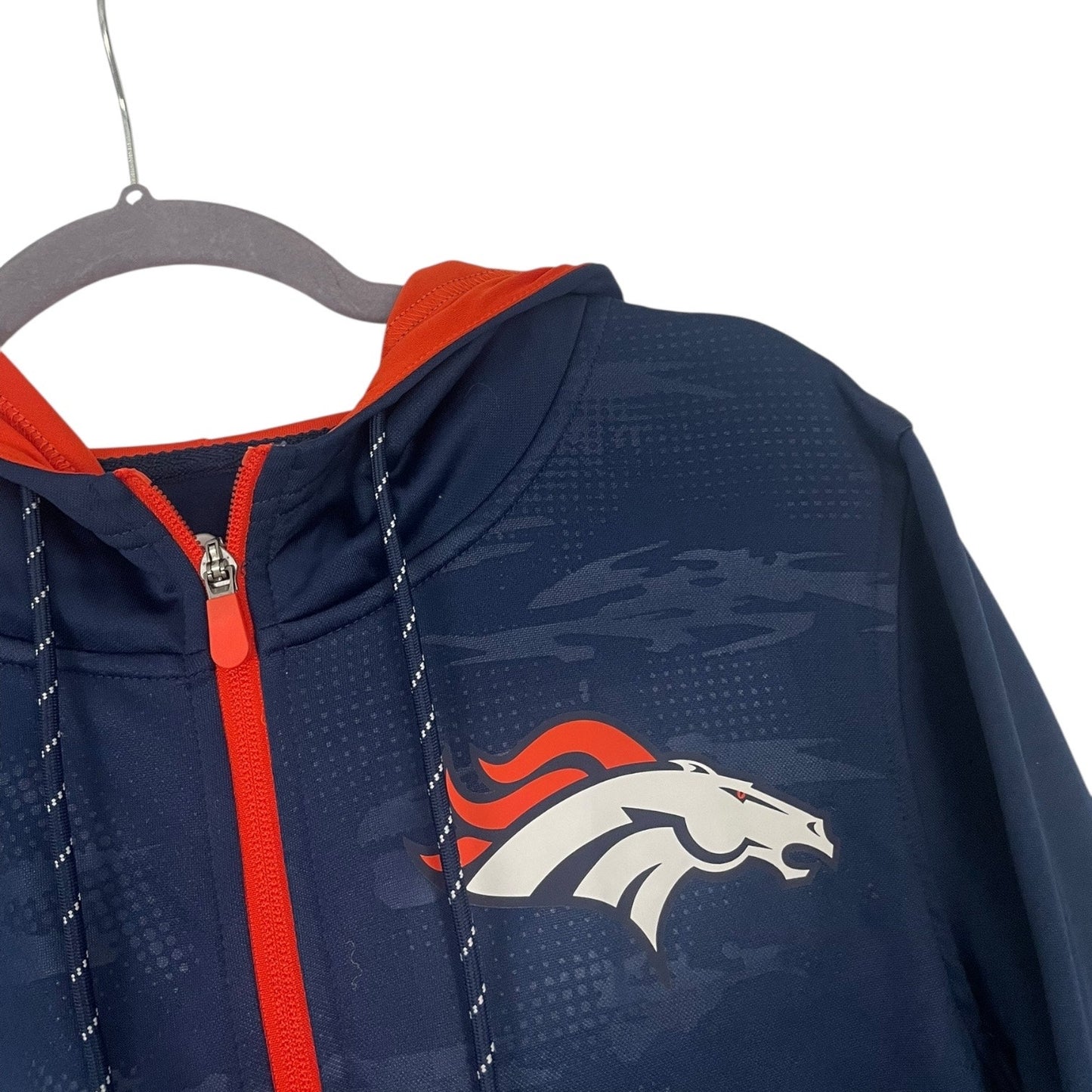 NWT Fanatics Mens Denver Broncos Navy Blue Camouflage Zip Up Hooded Sweatshirt