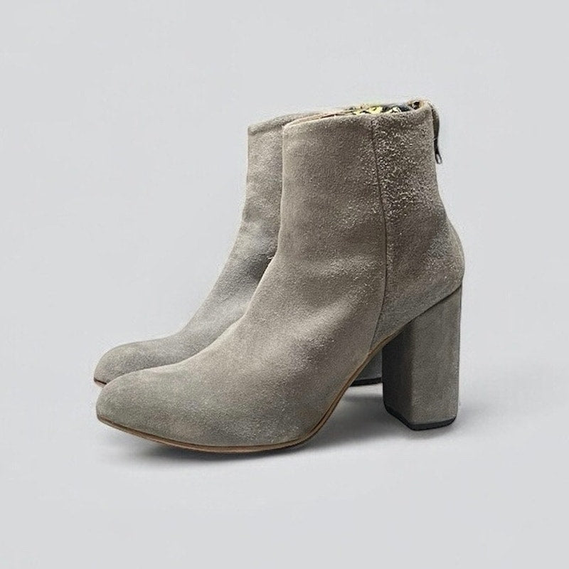 Freebird Grey Harlo Suede Heeled Ankle Boots