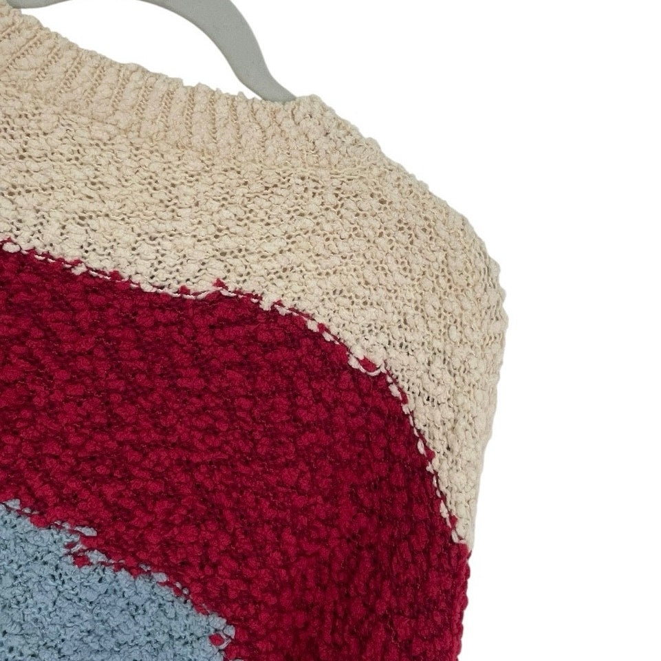 Colorblock Chunky Popcorn Knit Pullover Sweater