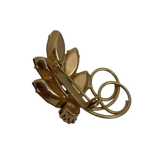 Gold Vintage Autumn Leaf Pendant Orange Gemstone Brooch Pin