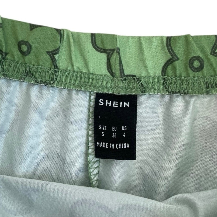 SHEIN Green 70s Flower Print Midi Bike Shorts