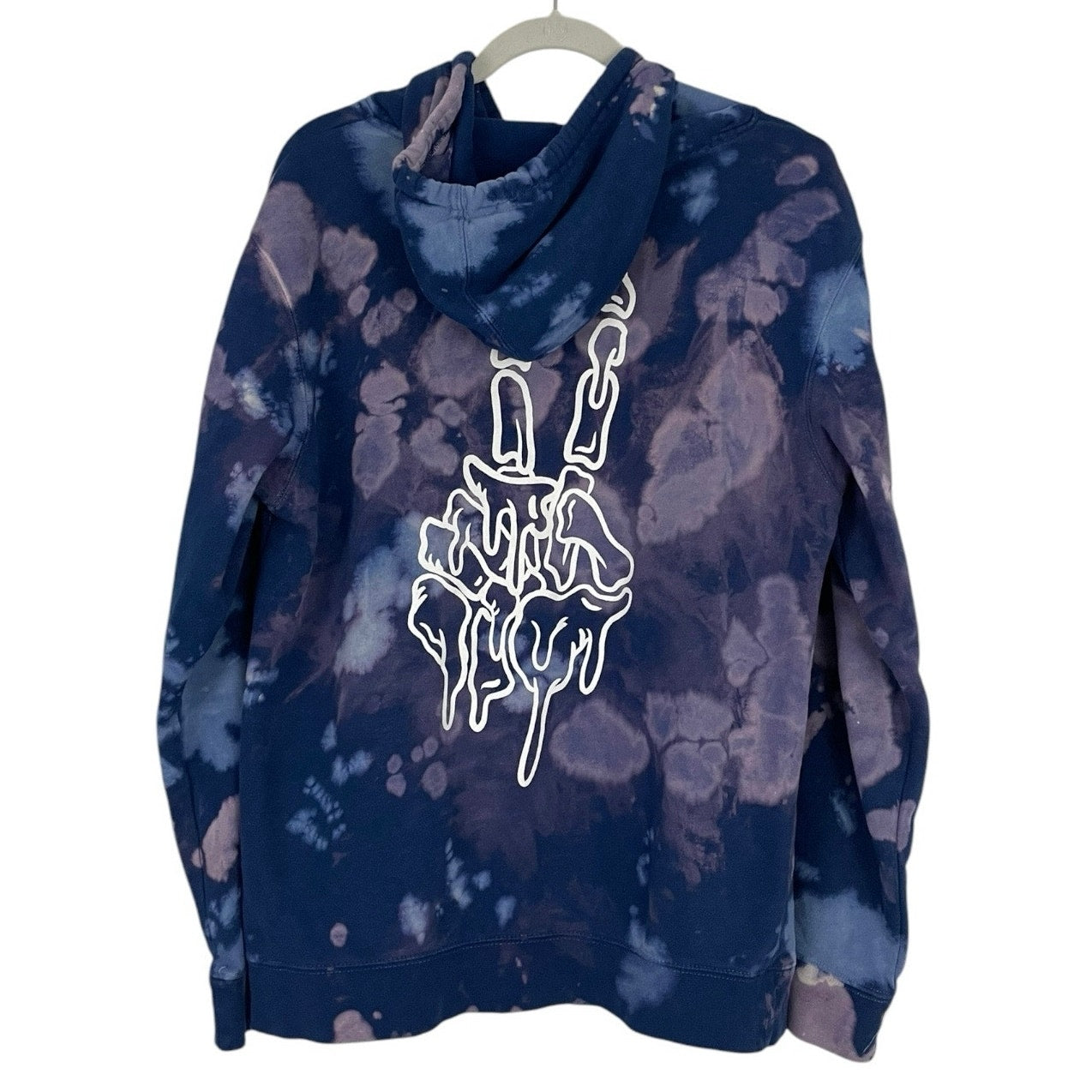 Purple Tie Dye Skeleton Hand Peace Sign Graphic Hoodie Sweatshirt