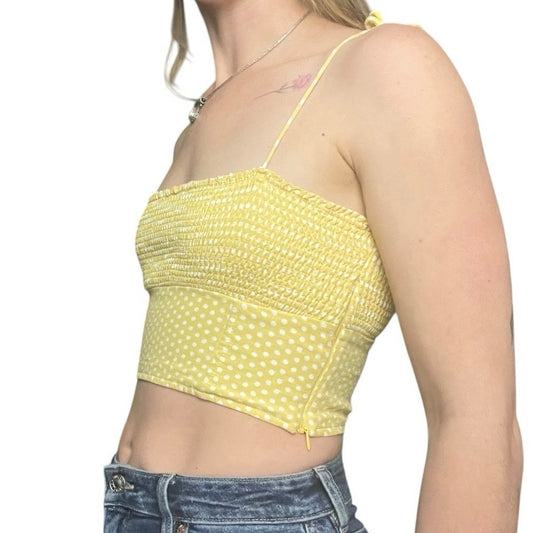 Zara Yellow & White Gingham Ruched Cropped Tank Top