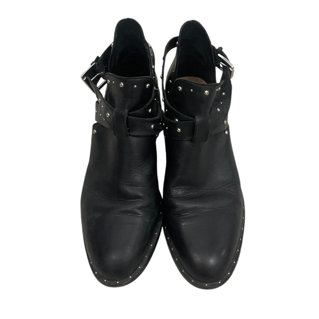 Halogen Black Genuine Leather Studded Strappy Ankle Boots