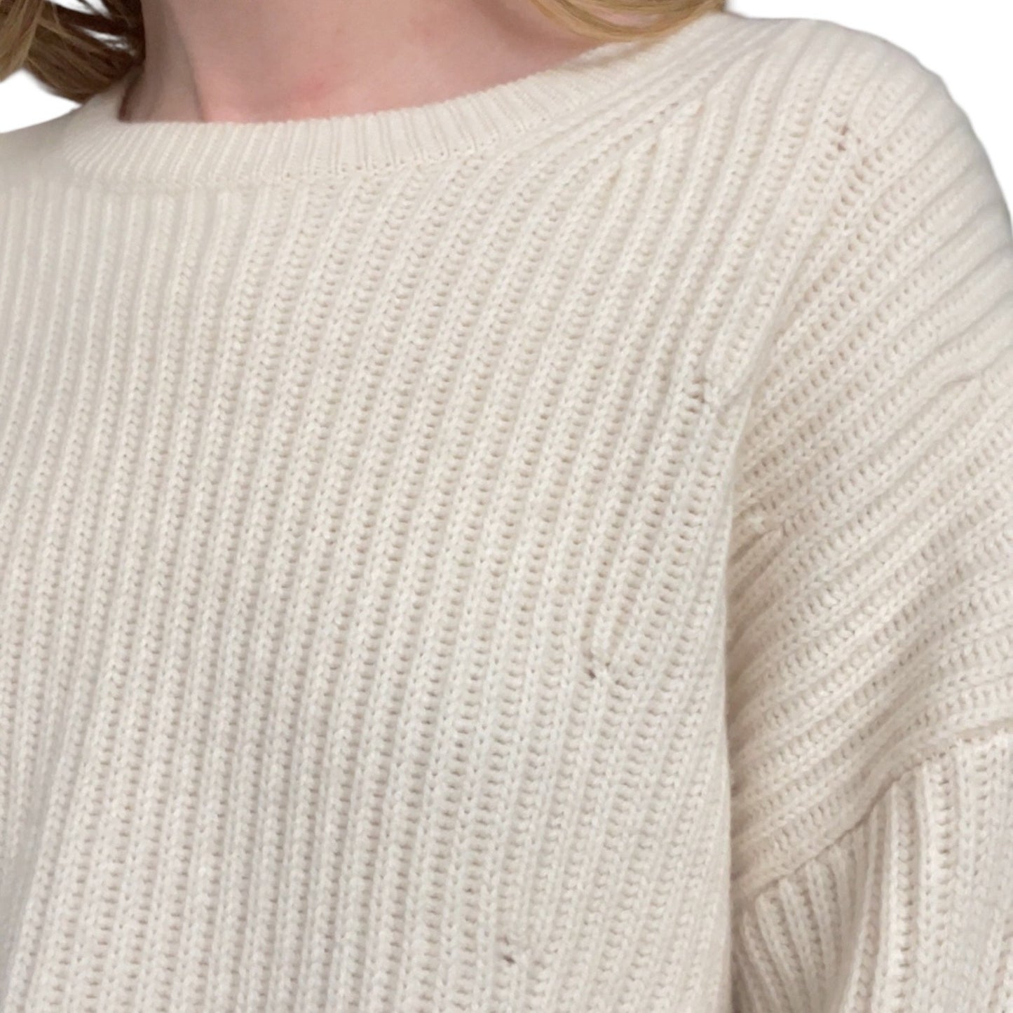 Banana Republic Cream Knit Cuffed Sleeve Crewneck Sweater
