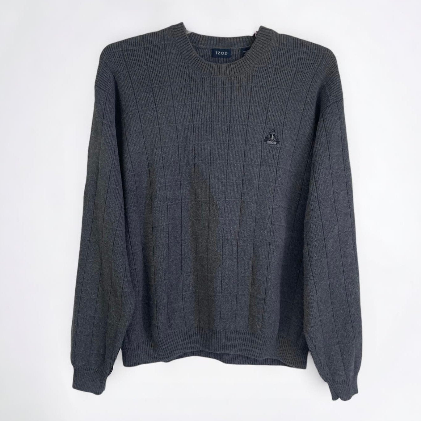 Izod Mens Grey Cotton Knit Crewneck Sweater