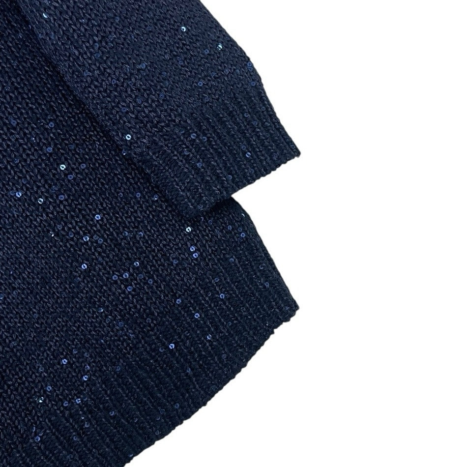 Chaps Classics Navy Blue Sequin Knit Crewneck Cropped Sleeve Sweater