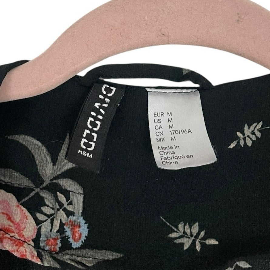 Divided by H&M Black & Pink Floral Tie Front Kimono Top