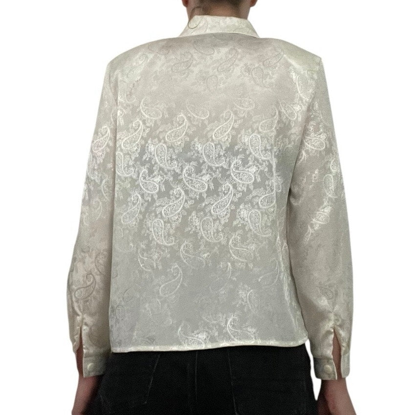 Norton McNaughton Petites Vintage Cream Sheer Paisley Button Down Blouse