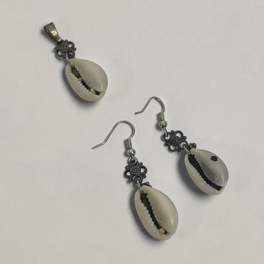 Shell Dangle Earrings & Matching Pendant Set