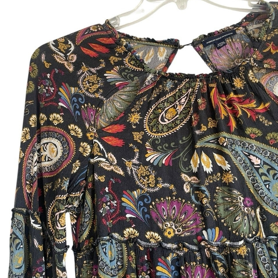 American Eagle Outfitters Long Sleeve Boho Open Back Mini Dress