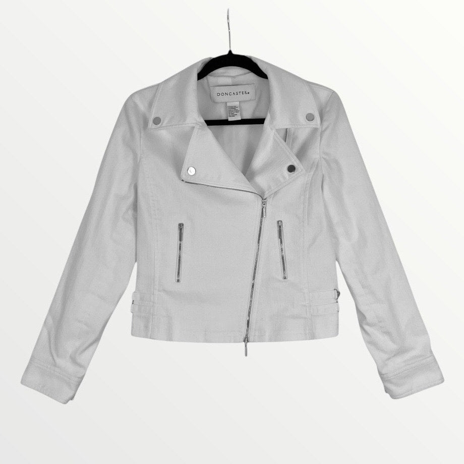 Doncaster White Denim Zip Up Collared Jacket