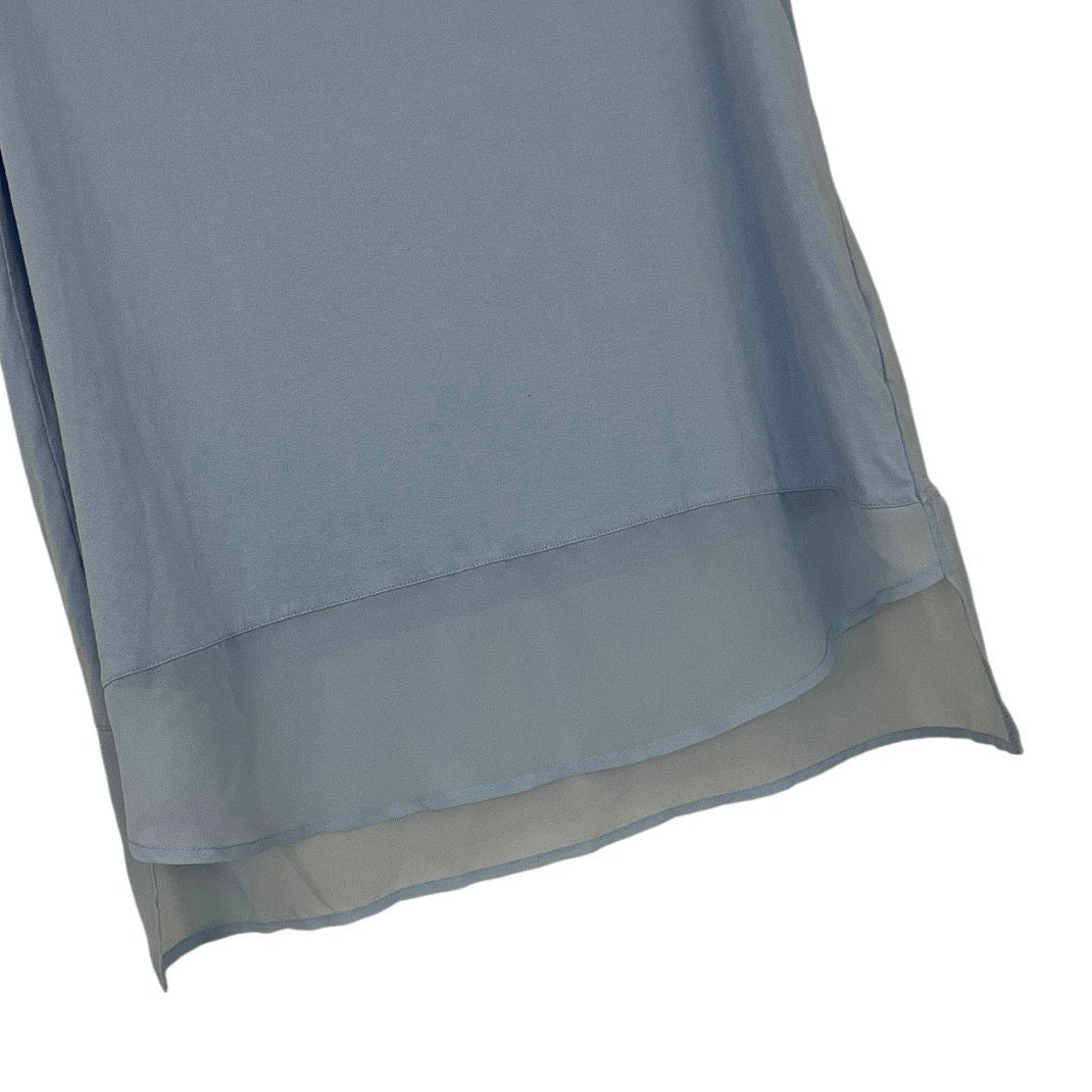 Soft Light Blue Short Sleeve Blouse with Sheer Paneling