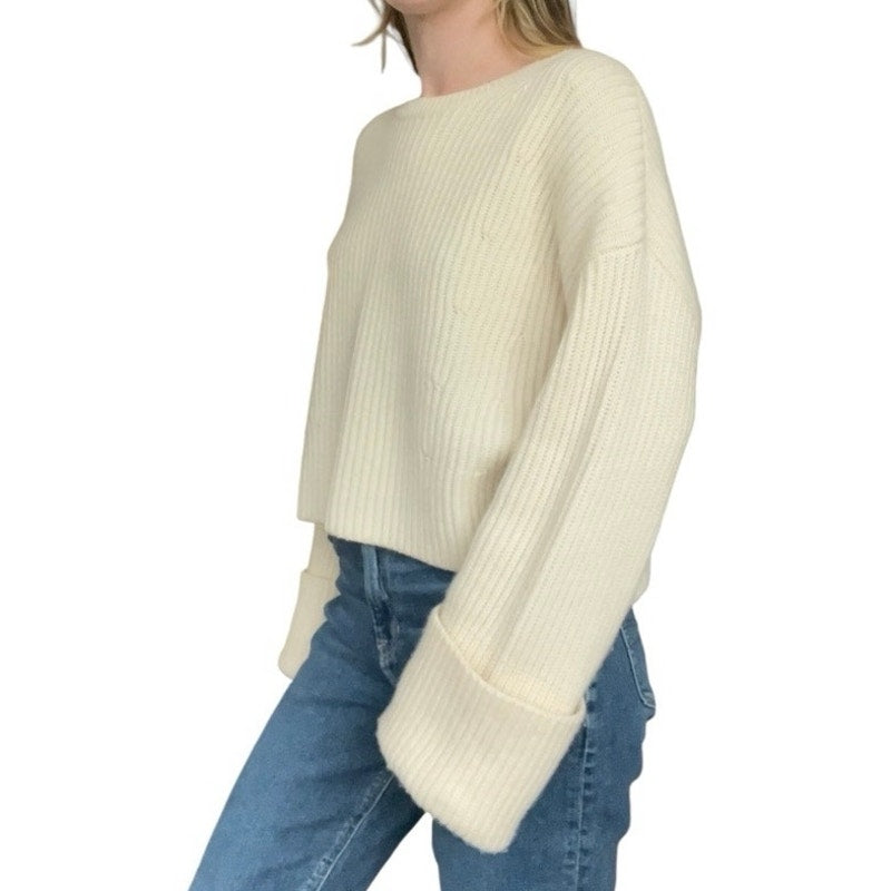 Banana Republic Cream Knit Cuffed Sleeve Crewneck Sweater