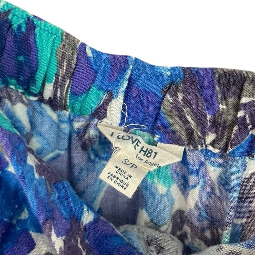 I Love H81 Blue Patterned Mini Skirt with Pockets
