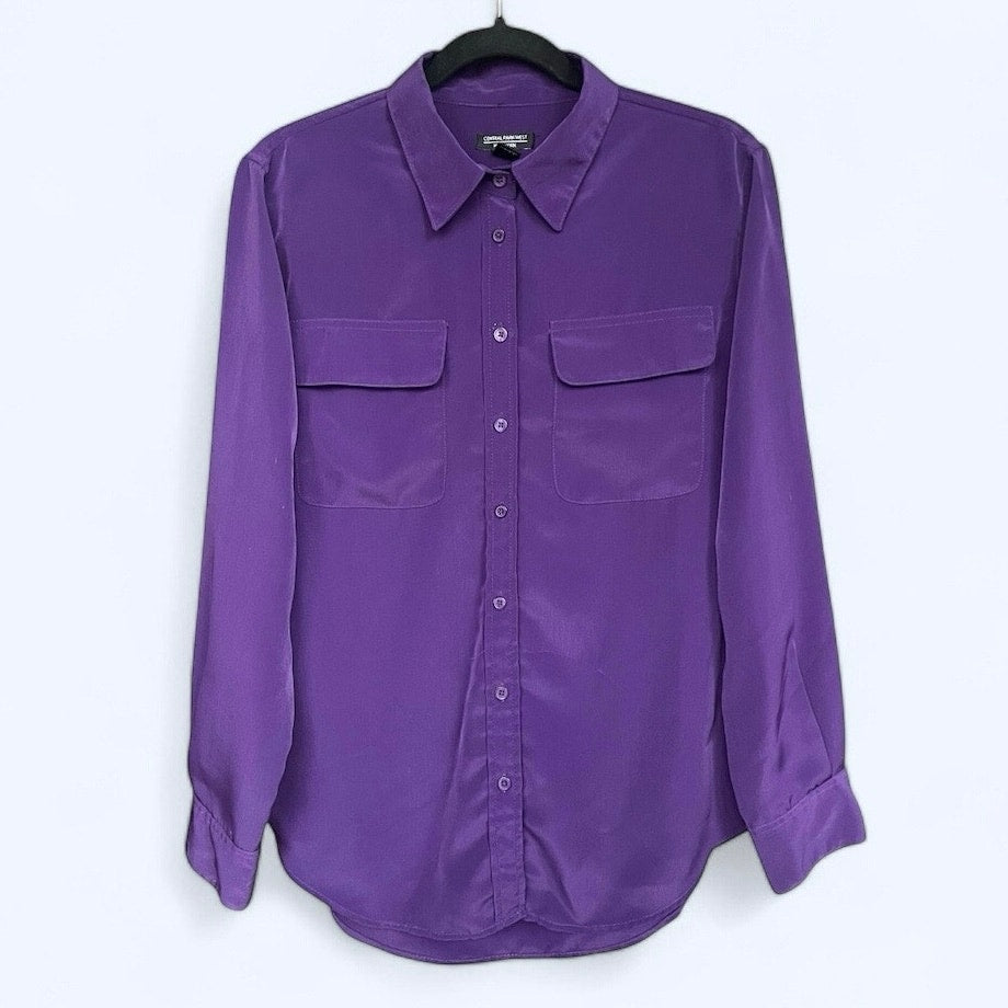 Central Park West New York Purple Long Sleeve Button Down Blouse