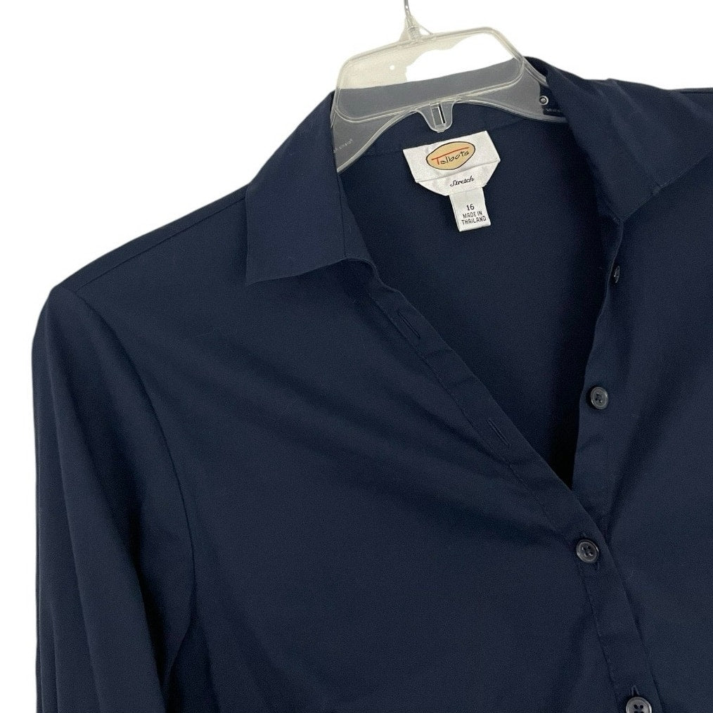 Talbots Navy Blue Stretch Long Sleeve Button Down Blouse